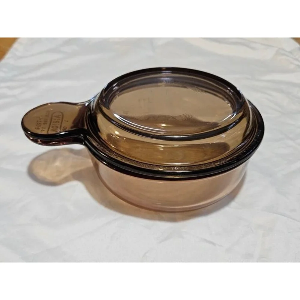 Vintage CorningWare Vision Amber Heat N Serve Grab It Bowl V-150-B w Glass lid